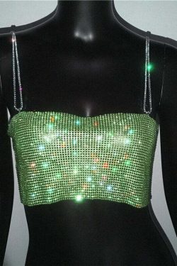 Ava Rhinestone Top - Y2K Summer, 90S Grunge, Retro Party, Y2K Club, Popstar, Gothic Y2