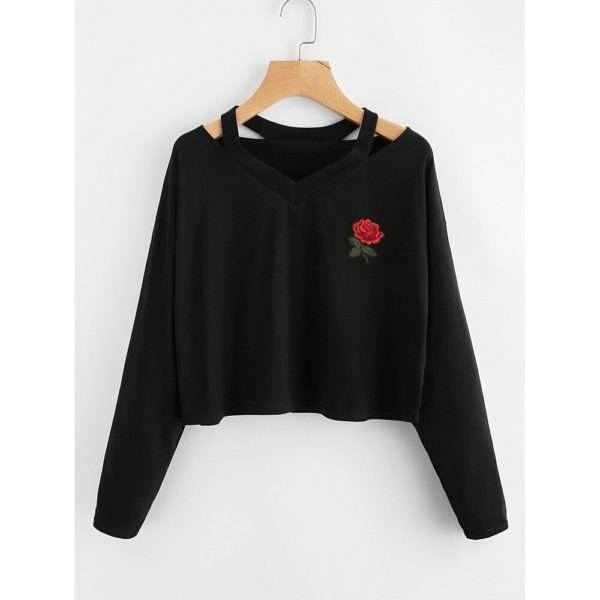 Black Rose Cropped Top - Y2K Summer Grunge, 90S Retro, Gothic Y2K, Party & Club Outfits