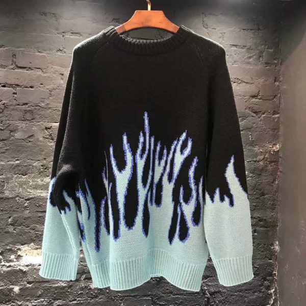 Blue Flame Sweater - Y2K Summer Grunge, 90S Retro Style, Y2K Club & Party Outfits