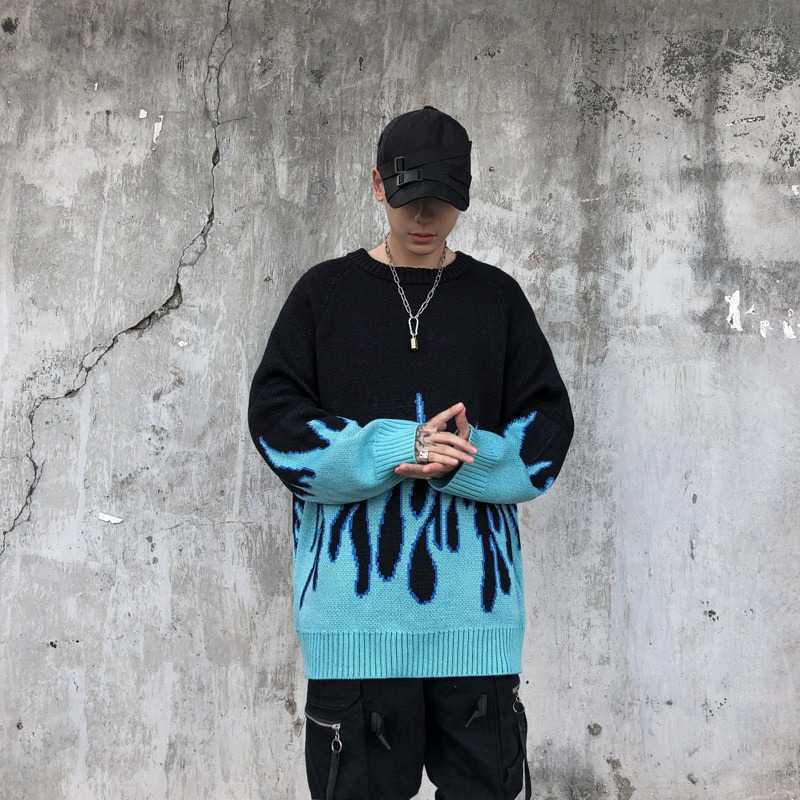 Blue Flame Sweater - Y2K Summer Grunge, 90S Retro Style, Y2K Club & Party Outfits