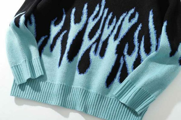 Blue Flame Sweater - Y2K Summer Grunge, 90S Retro Style, Y2K Club & Party Outfits