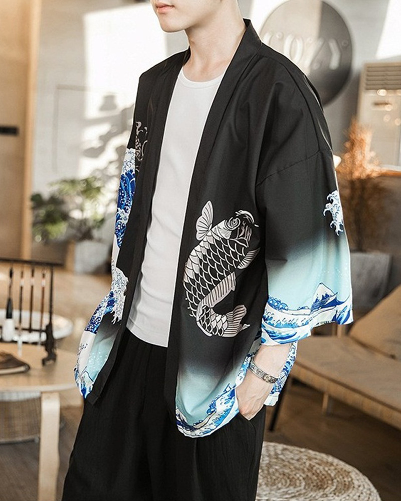 Blue Waves Kimono Cardigan - Y2K Summer Grunge, 90S Retro, Pastel Goth, Y2K Party Outfit