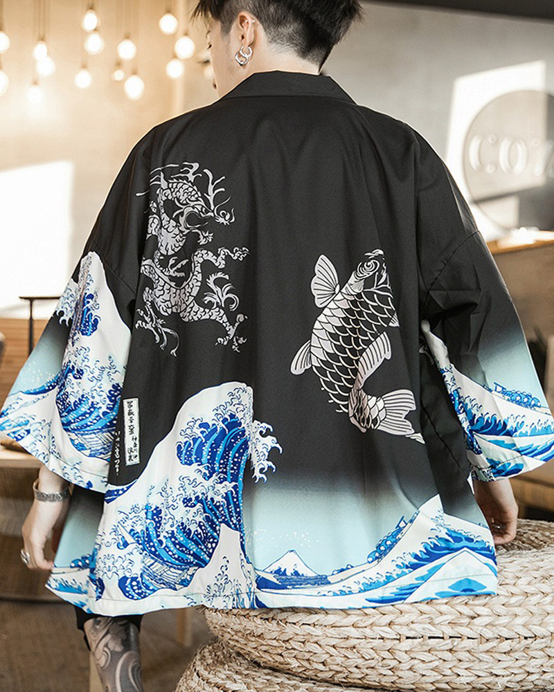 Blue Waves Kimono Cardigan - Y2K Summer Grunge, 90S Retro, Pastel Goth, Y2K Party Outfit