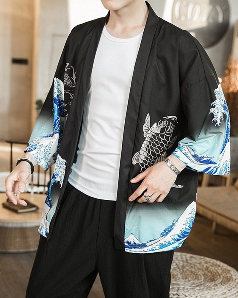 Blue Waves Kimono Cardigan - Y2K Summer Grunge, 90S Retro, Pastel Goth, Y2K Party Outfit