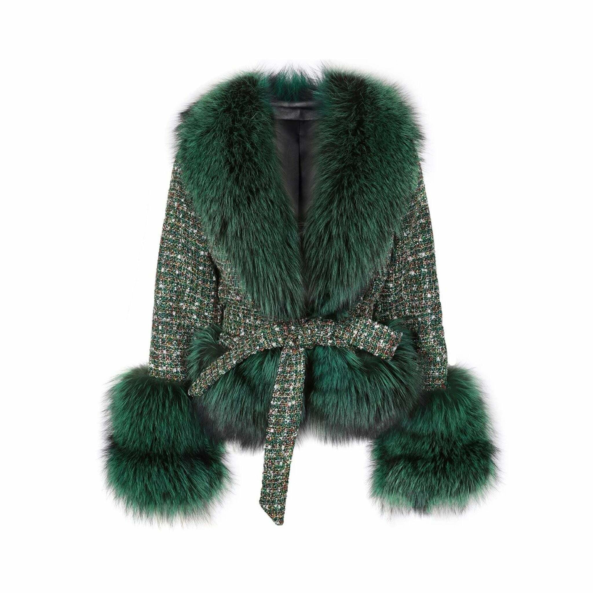 Brinley Tweed Fur Coat - Y2K Grunge & 90S Retro Style, Perfect For Y2K Party &