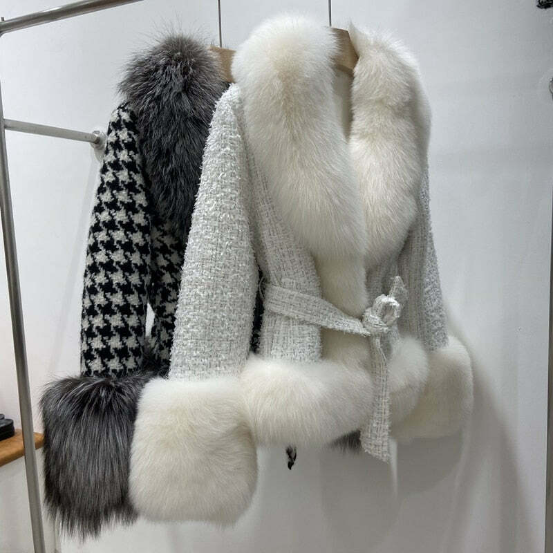 Brinley Tweed Fur Coat - Y2K Grunge & 90S Retro Style, Perfect For Y2K Party &