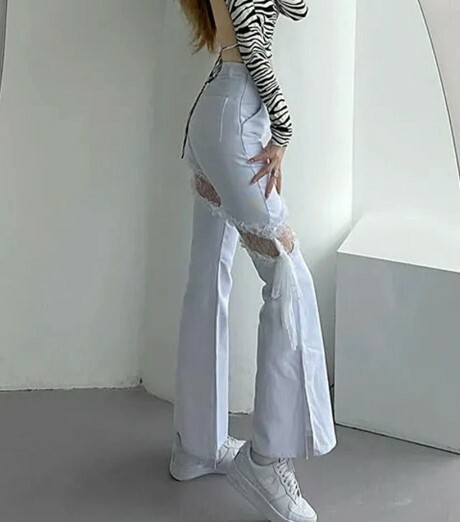 Brynlee Lace Stitching High Waist Jeans - Y2K Summer, 90S Fashion, Grunge, Retro, Y2K Club Out
