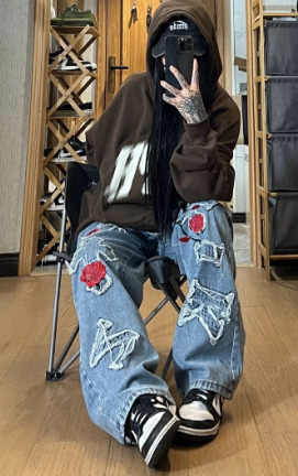 Chloe Embroidered Loose Pants - Y2K Summer Grunge, 90S Retro, Pastel Goth, Y2K Club Outfits