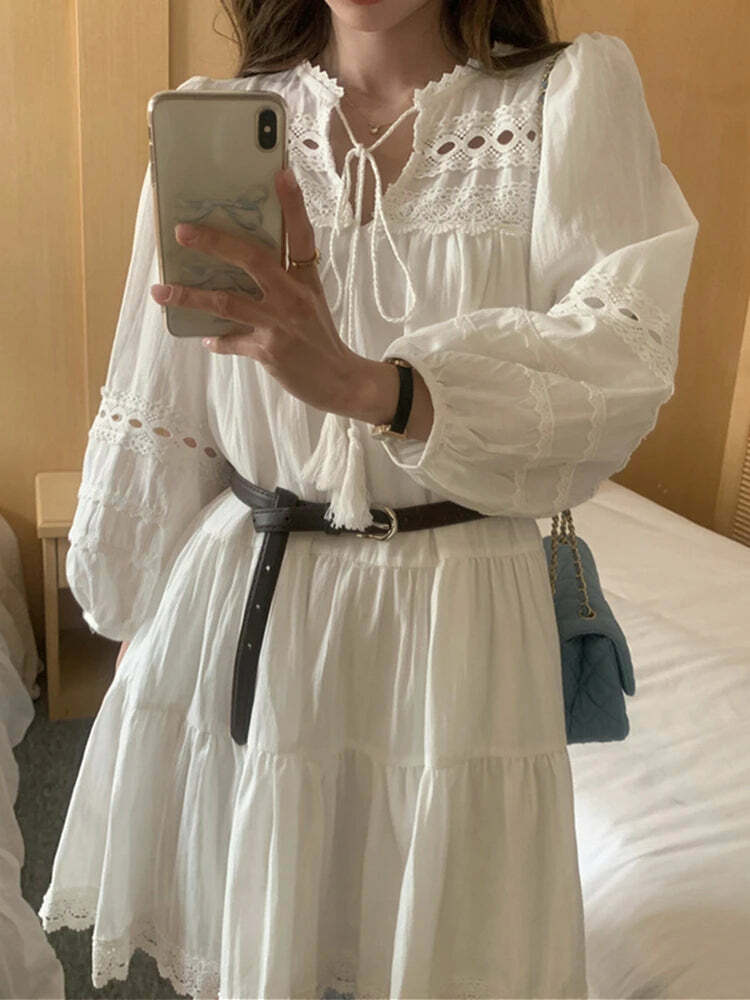 Colorfaith Dr9976 Y2K Grunge Cutout Lace High Waist Mini Dress With Belt - 90S Summer Fashion