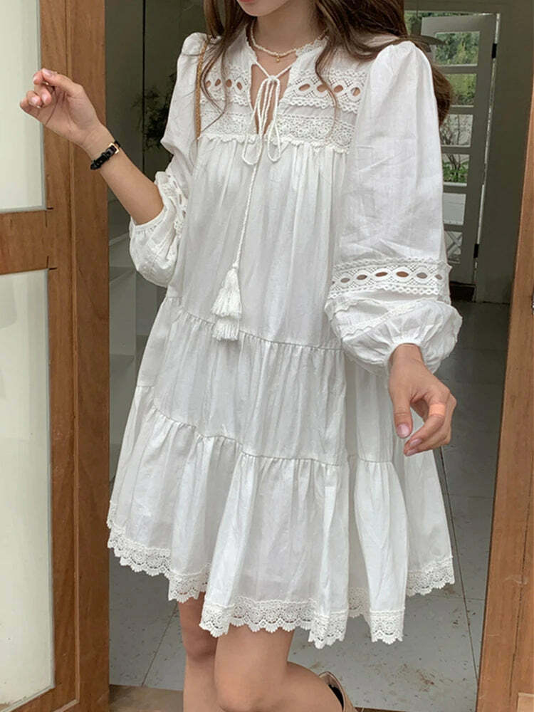 Colorfaith Dr9976 Y2K Grunge Cutout Lace High Waist Mini Dress With Belt - 90S Summer Fashion