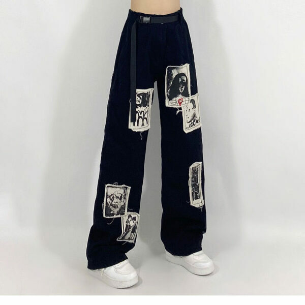 Cora Patchwork Pants - Y2K Summer Grunge, 90S Retro, Gothic Y2K, Y2K Club & Party Out