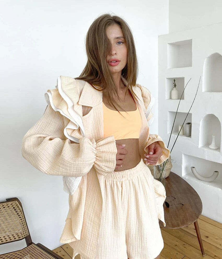Courtney Ruffle Co-Ord Set - Y2K Summer Outfits, 90S Fashion, Grunge, Retro Style, Y2K
