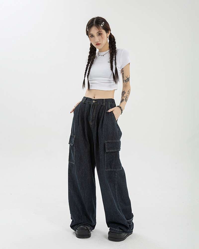 Dark Blue Baggy Jeans - Y2K Summer Grunge, 90S Retro, Hip Hop Fashion, Y2K Club & Party Outfits