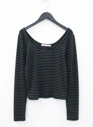 Deeptown Vintage Y2K Striped Crop Tops - 90S Grunge Aesthetic Long Sleeve Casual Tees