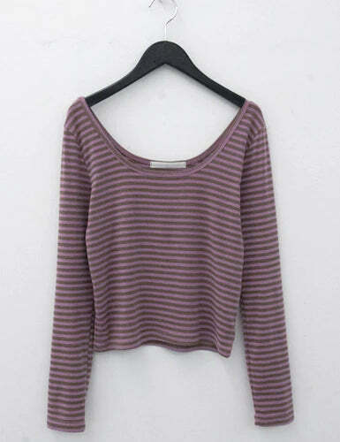 Deeptown Vintage Y2K Striped Crop Tops - 90S Grunge Aesthetic Long Sleeve Casual Tees