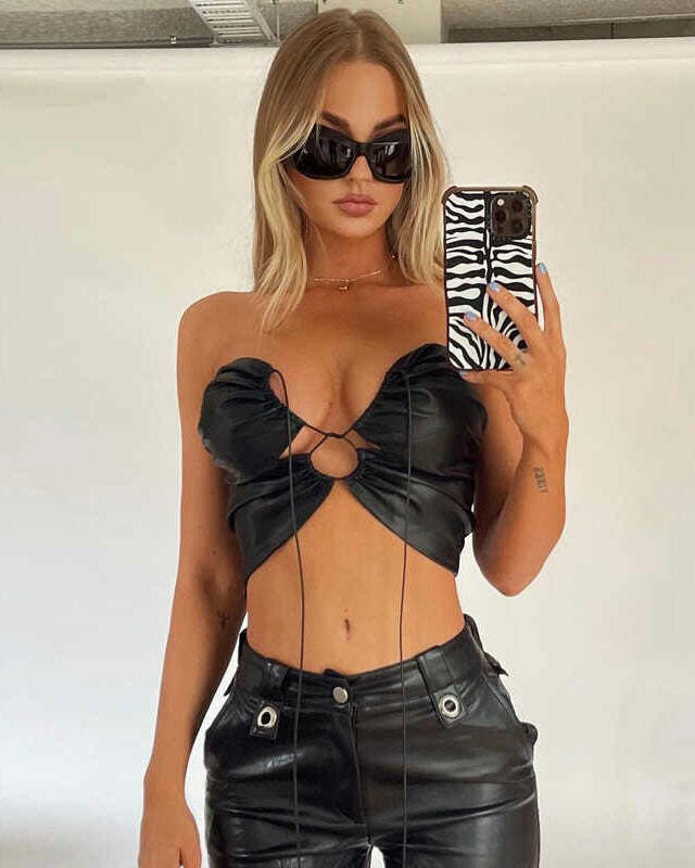 Delilah Pu Leather Top - Y2K Summer Grunge, 90S Retro, Gothic Y2K, Party & Club Outfits