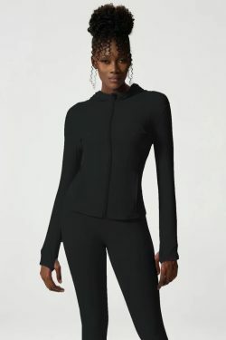 Doina Black Hooded Long Sleeve Sports Top - Y2K Grunge, 90S Fashion, Retro Summer Outfit
