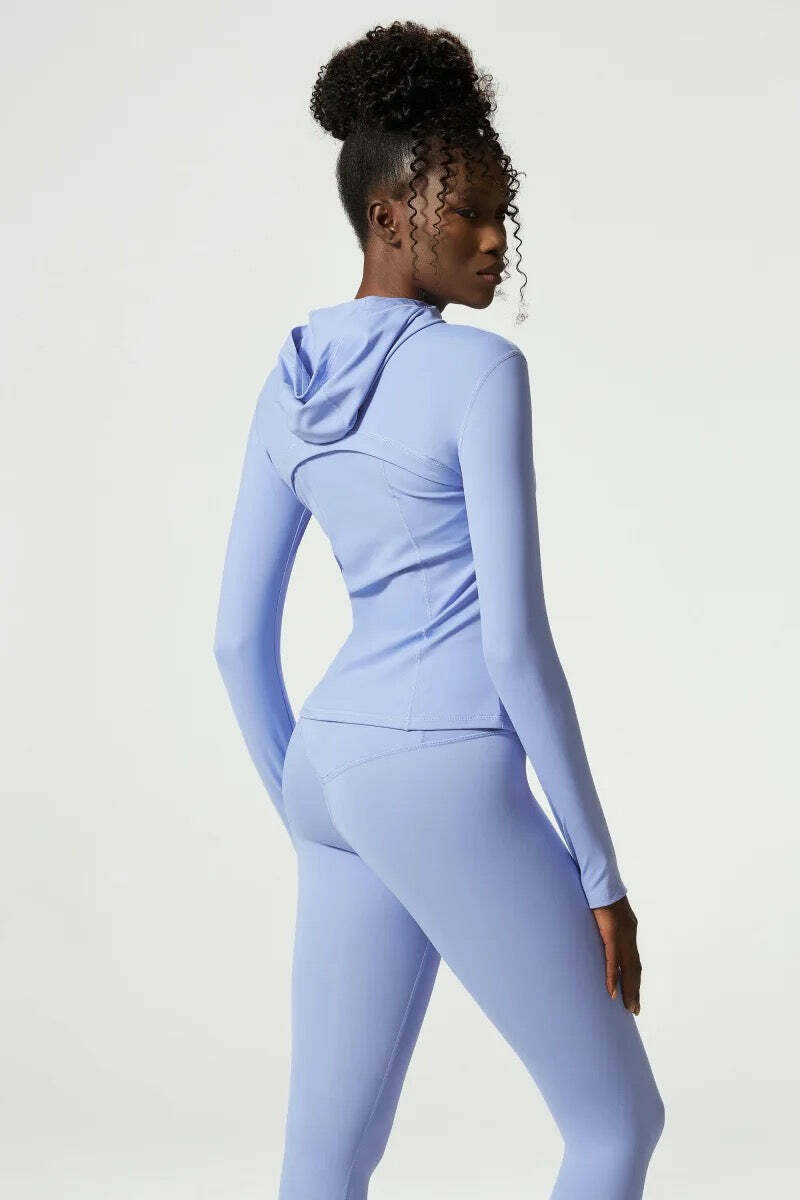 Doina Blue Hooded Long Sleeve Sports Top - Y2K Summer, 90S Fashion, Grunge, Retro Style