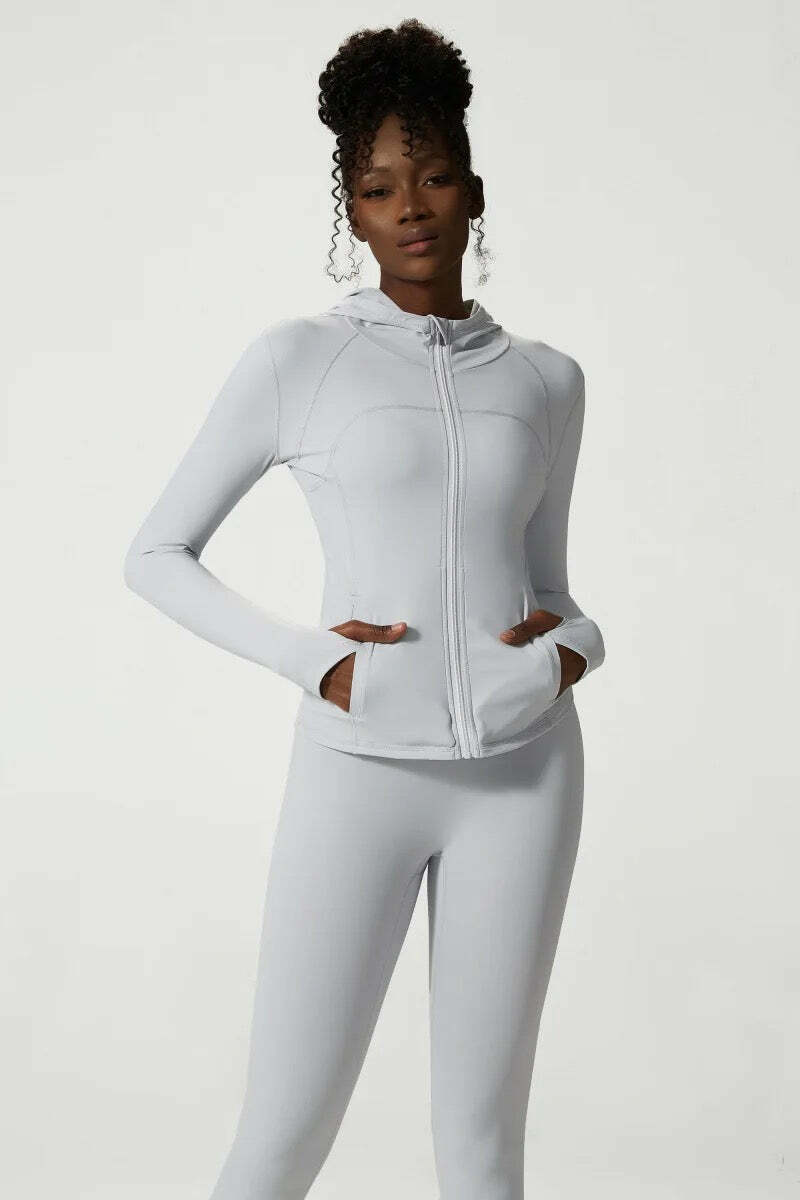 Doina Hooded Long Sleeve Sports Top Ice Grey - Y2K Summer, 90S Fashion, Grunge, Retro Style