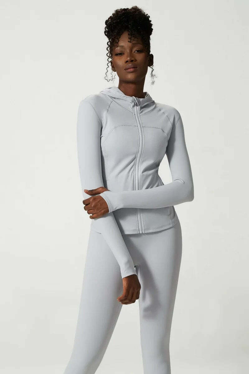 Doina Hooded Long Sleeve Sports Top Ice Grey - Y2K Summer, 90S Fashion, Grunge, Retro Style