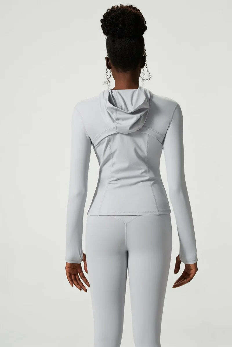 Doina Hooded Long Sleeve Sports Top Ice Grey - Y2K Summer, 90S Fashion, Grunge, Retro Style