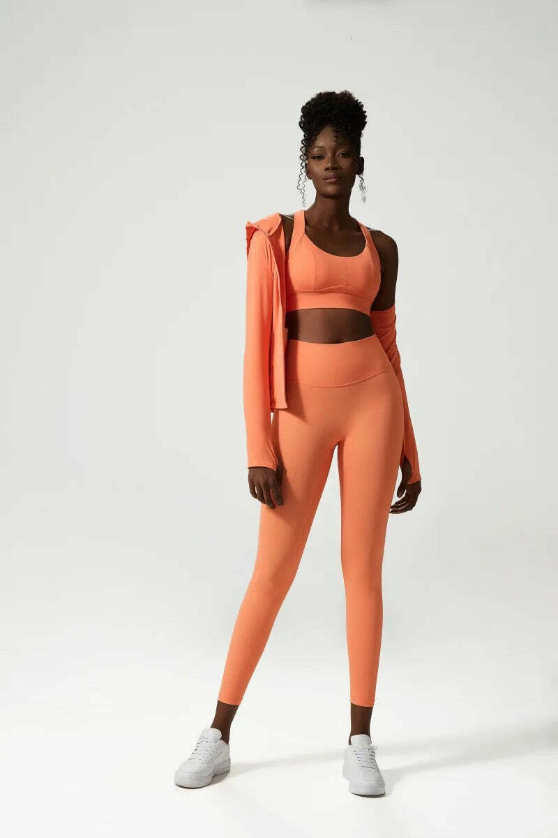 Doina Orange Hooded Long Sleeve Sports Top - Y2K Summer, 90S Fashion, Grunge, Retro Style