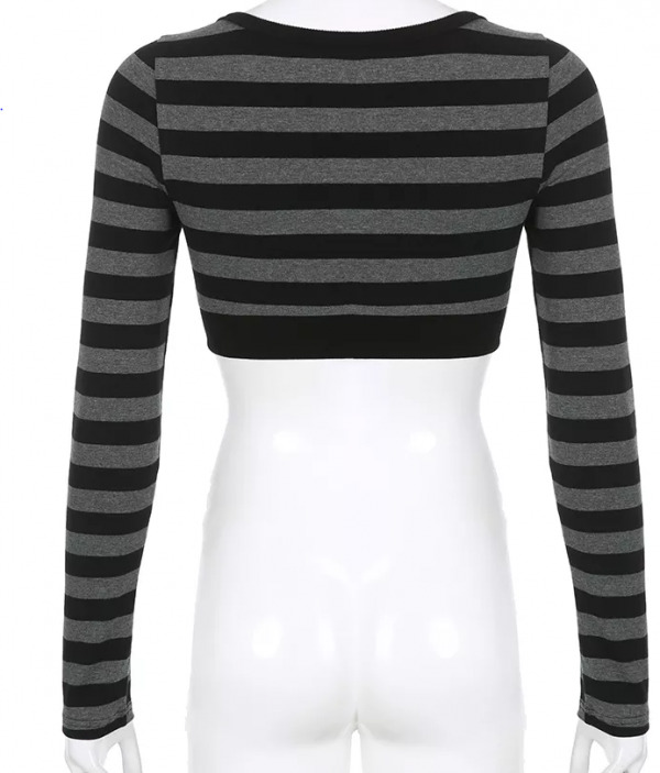 Eleanor Striped Long Sleeve Crop Top - Y2K Fashion, 90S Grunge, Retro Summer Outfit