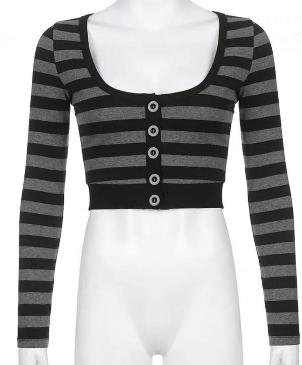 Eleanor Striped Long Sleeve Crop Top - Y2K Fashion, 90S Grunge, Retro Summer Outfit