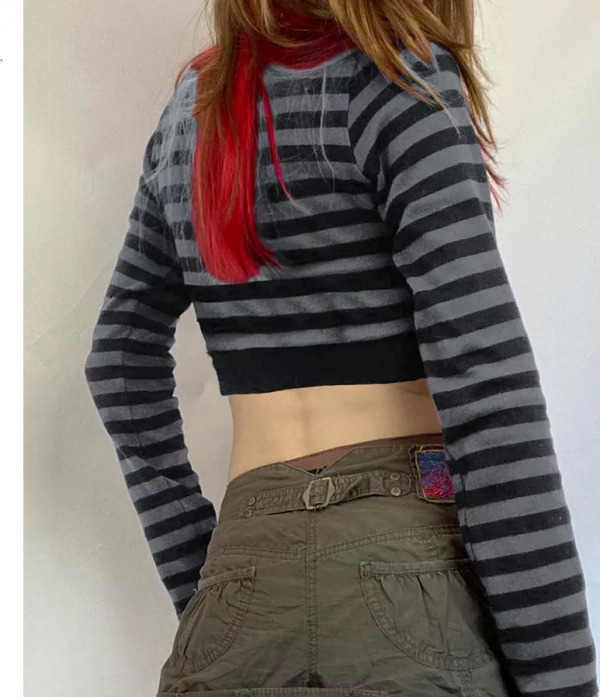 Eleanor Striped Long Sleeve Crop Top - Y2K Fashion, 90S Grunge, Retro Summer Outfit