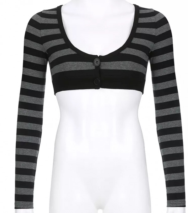 Eleanor Striped Long Sleeve Crop Top - Y2K Fashion, 90S Grunge, Retro Summer Outfit