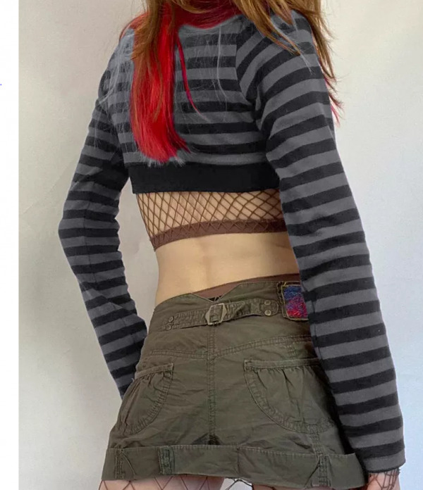 Eleanor Striped Long Sleeve Crop Top - Y2K Fashion, 90S Grunge, Retro Summer Outfit