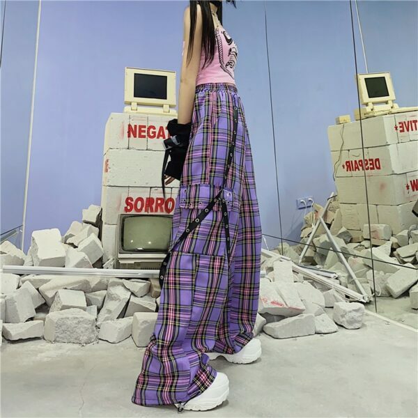 Elisa Plaid Cargo Pants - Y2K Grunge 90S Fashion, Retro Summer Outfits, Gothic Y2K Style