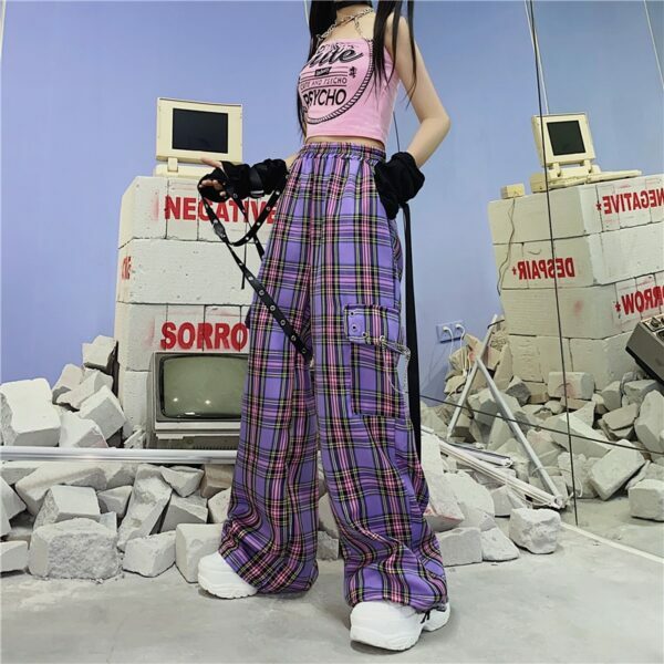 Elisa Plaid Cargo Pants - Y2K Grunge 90S Fashion, Retro Summer Outfits, Gothic Y2K Style