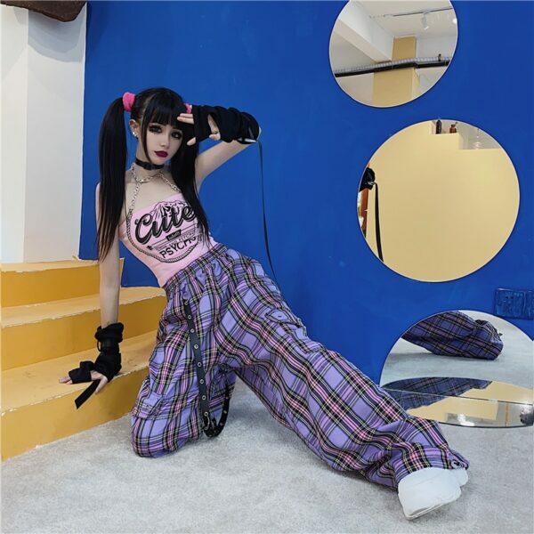 Elisa Plaid Cargo Pants - Y2K Grunge 90S Fashion, Retro Summer Outfits, Gothic Y2K Style