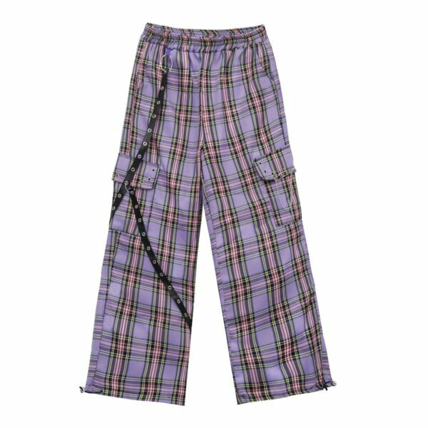 Elisa Plaid Cargo Pants - Y2K Grunge 90S Fashion, Retro Summer Outfits, Gothic Y2K Style