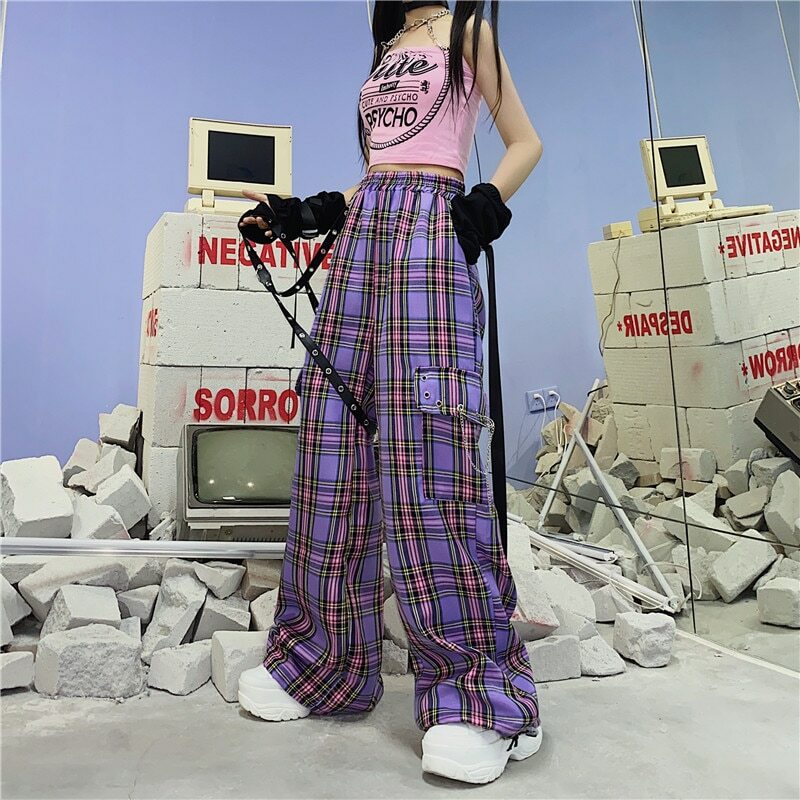 Elisa Plaid Cargo Pants - Y2K Grunge 90S Fashion, Retro Summer Outfits, Gothic Y2K Style