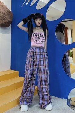 Elisa Plaid Cargo Pants - Y2K Grunge 90S Fashion, Retro Summer Outfits, Gothic Y2K Style