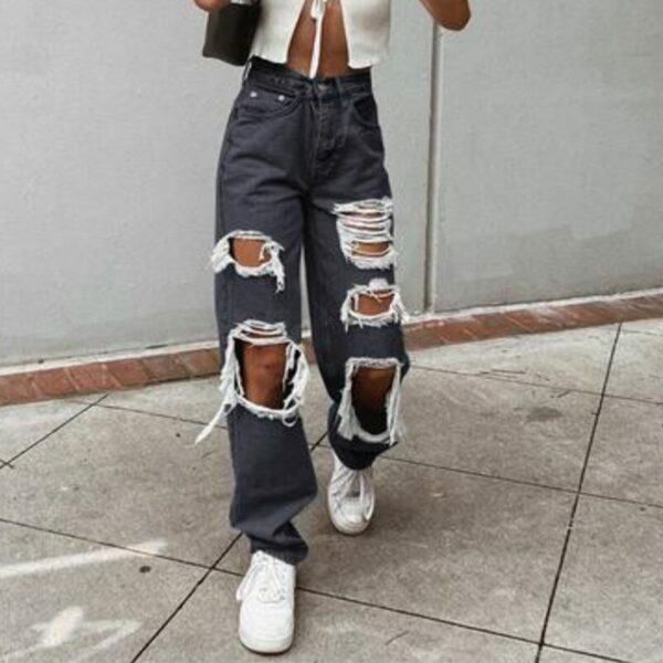 Ellie Ripped Jeans - Y2K Summer Grunge, 90S Retro, Gothic Y2K, Hip Hop Fashion, Y2K