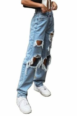 Ellie Ripped Jeans - Y2K Summer Grunge, 90S Retro, Gothic Y2K, Hip Hop Fashion, Y2K