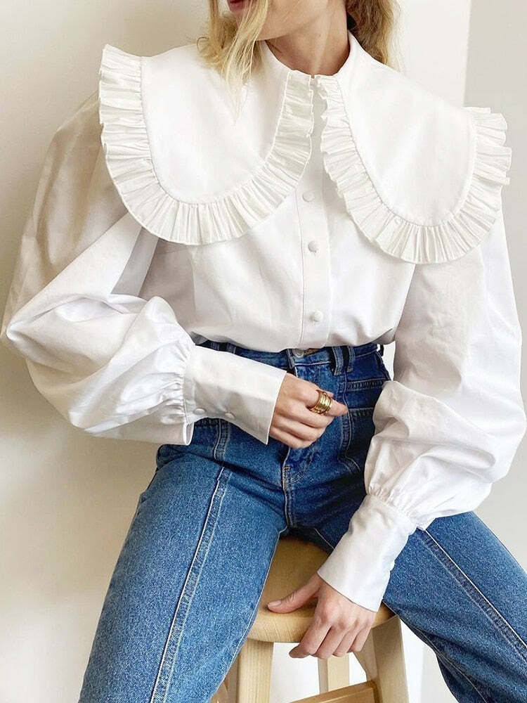 Elora Ruffle Blouse - Y2K Summer Grunge Top, 90S Fashion, Retro Y2K Club Outfit, Baby Te