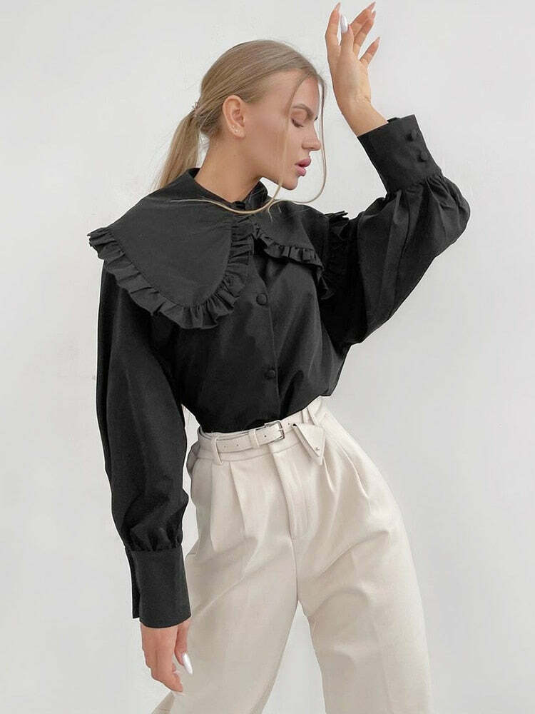 Elora Ruffle Blouse - Y2K Summer Grunge Top, 90S Fashion, Retro Y2K Club Outfit, Baby Te