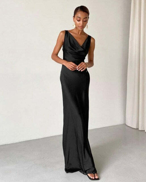 Enela Satin Maxi Dress - Y2K Summer, 90S Grunge, Retro Style, Y2K Party & Club Outfits