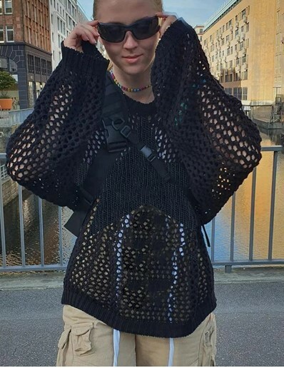 Esther Knit Crochet Shirt - Y2K Summer Grunge Top, 90S Retro Style, Pastel Goth, Y2K Party Outfit