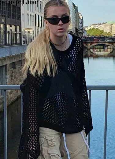 Esther Knit Crochet Shirt - Y2K Summer Grunge Top, 90S Retro Style, Pastel Goth, Y2K Party Outfit
