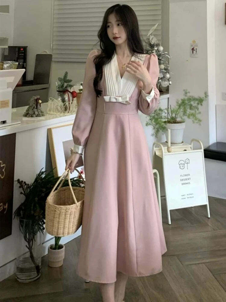 Faymusty Women'S Pink Y2K Lace Mini Dress - Sweet Bow, High Waist, Kawaii Spring Party Outfit