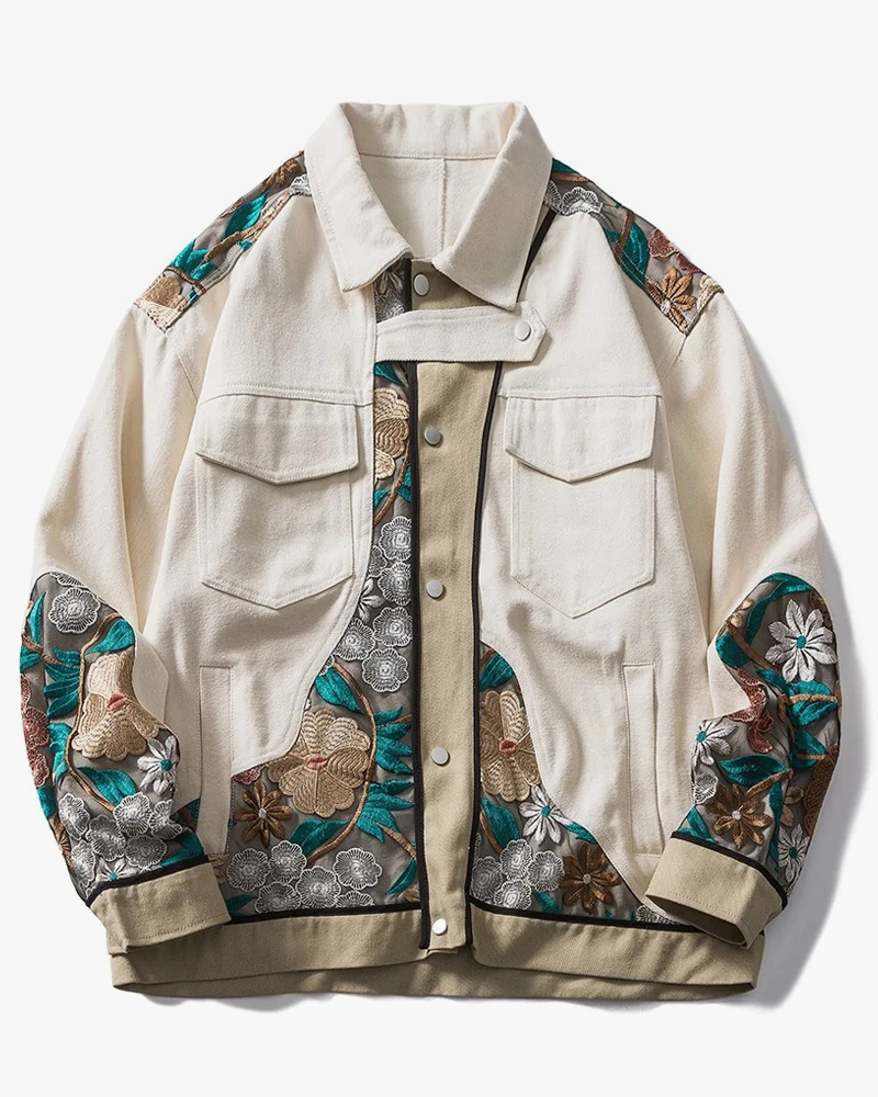 Floral Embroidered Jacket - Y2K Summer, 90S Grunge, Retro Style, Y2K Party & Club Outfits
