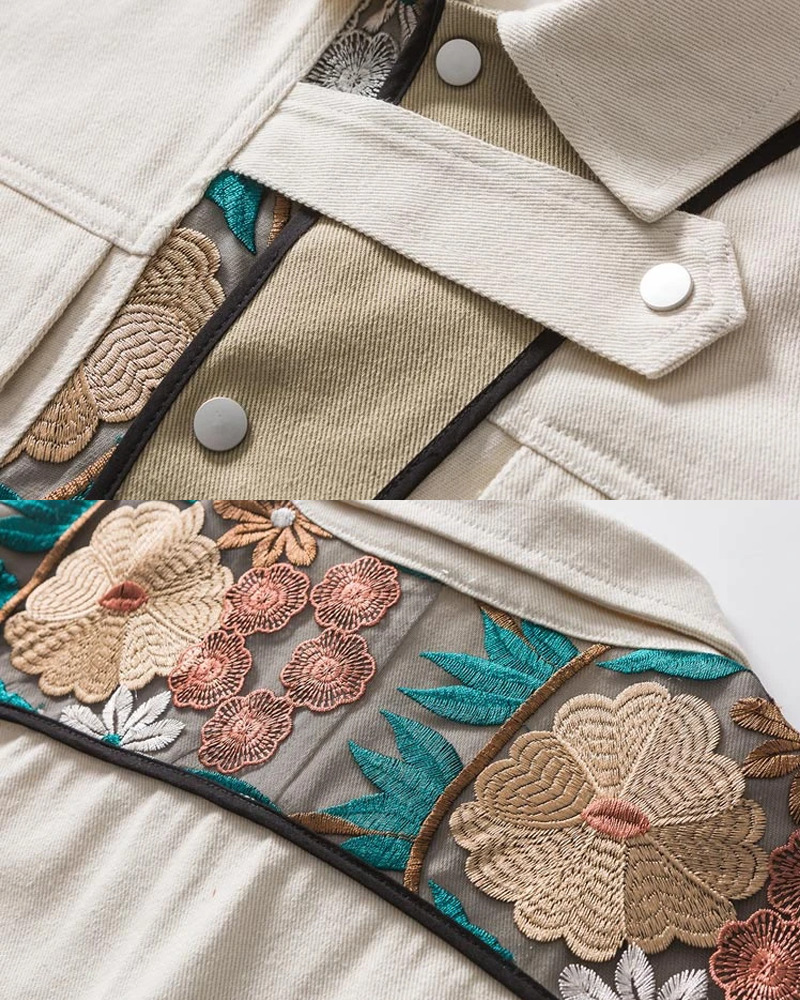 Floral Embroidered Jacket - Y2K Summer, 90S Grunge, Retro Style, Y2K Party & Club Outfits