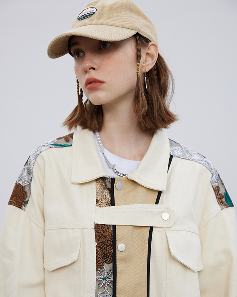 Floral Embroidered Jacket - Y2K Summer, 90S Grunge, Retro Style, Y2K Party & Club Outfits