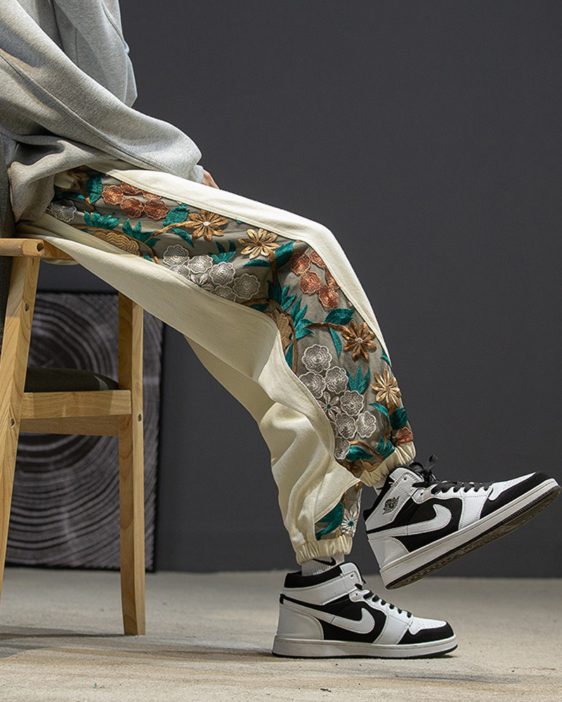 Floral Embroidered Pants - Y2K Summer Grunge, 90S Retro, Pastel Goth, Y2K Club & Party Out