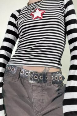 Gianna Striped Long Sleeve Crop Top - Y2K Summer, 90S Fashion, Grunge, Retro, Pastel Goth Outfit
